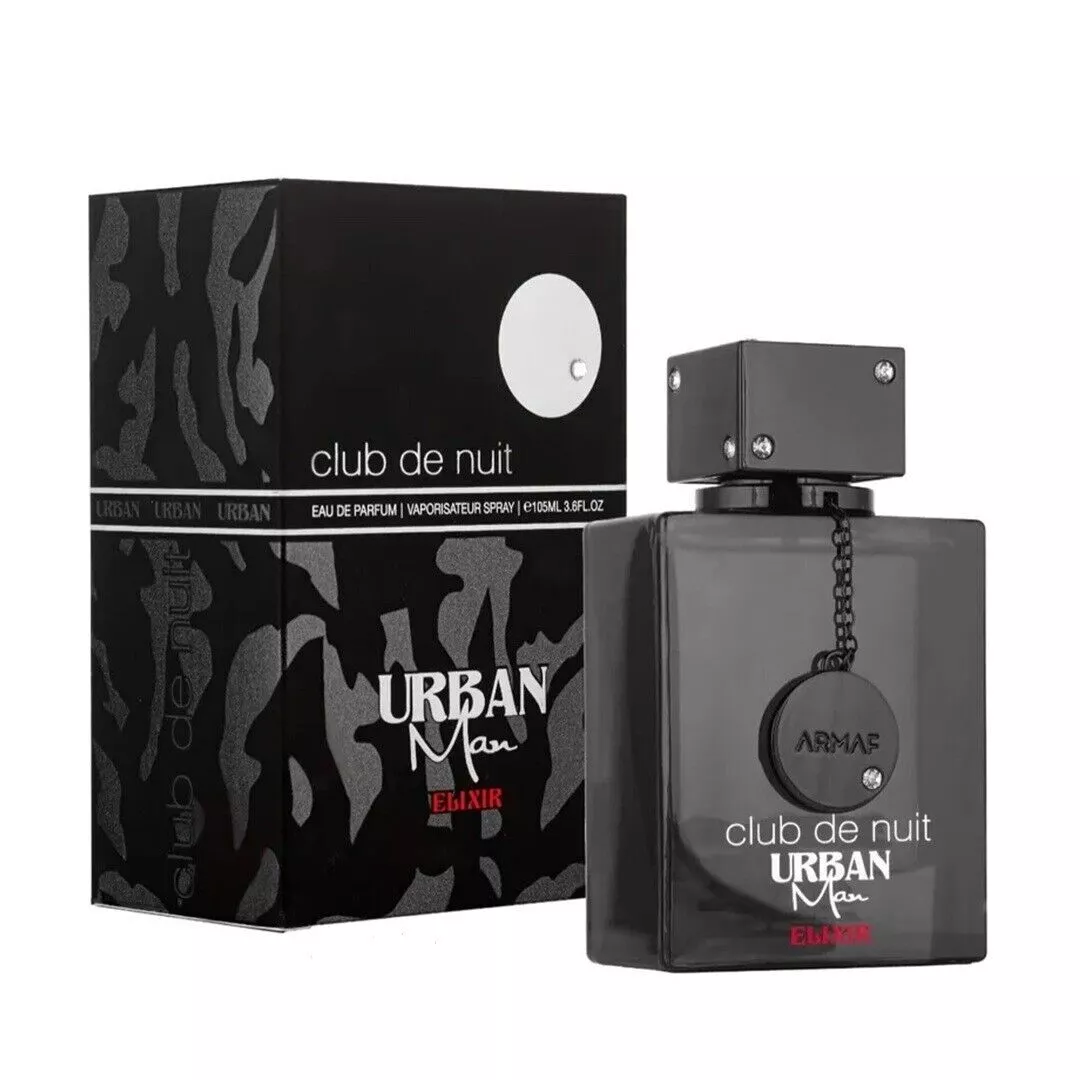 Frasco e caixa preta do perfume Club de Nuit Urban Man Elixir Armaf