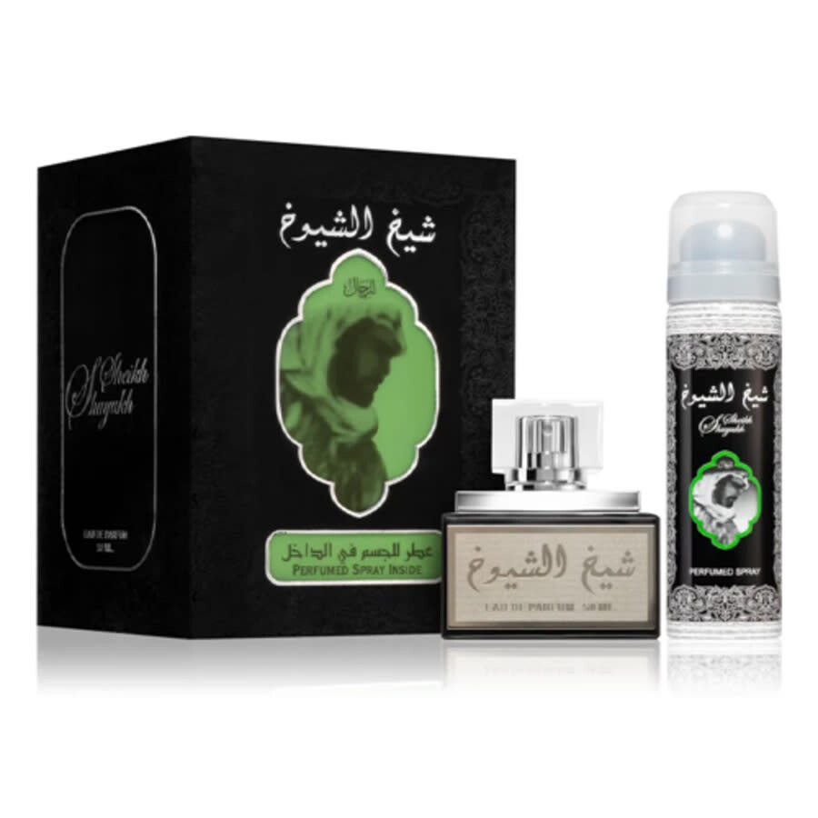 Conjunto de perfume e spray perfumado com embalagem preta e verde