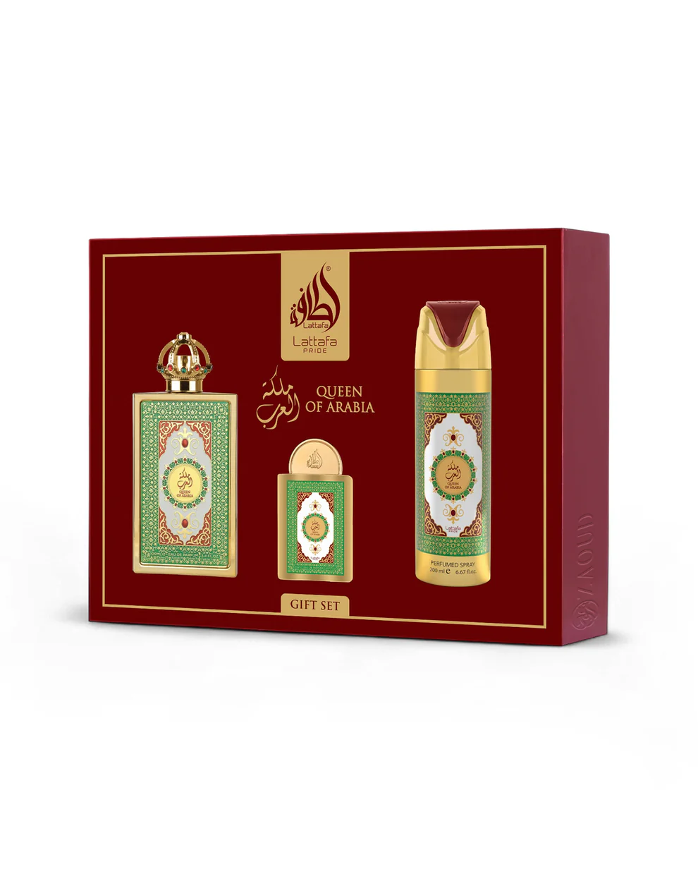 Conjunto de perfume e spray perfumado Queen of Arabia em caixa vermelha