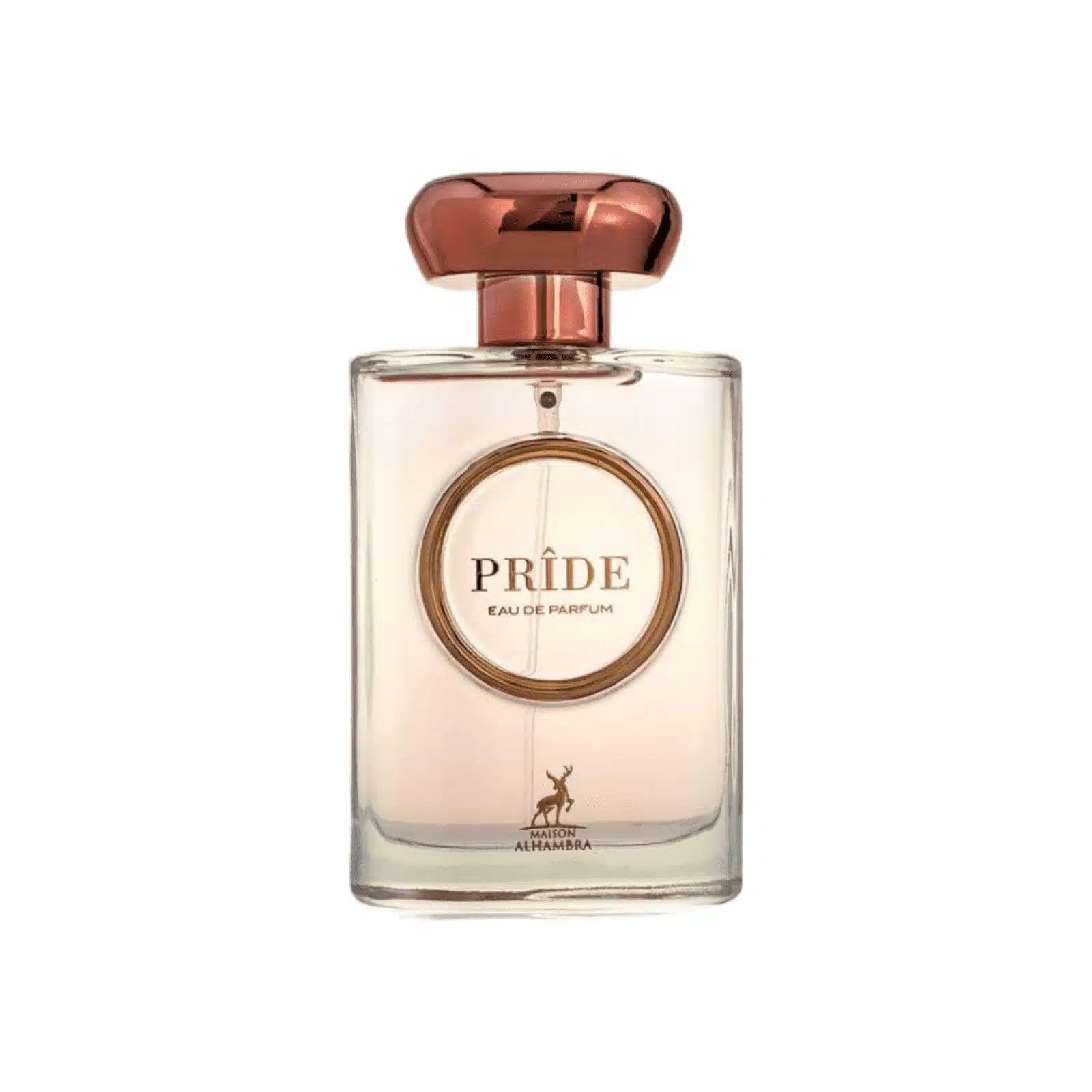 Frasco de perfume PRIDE EAU DE PARFUM LADY com tampa rosa metalizada