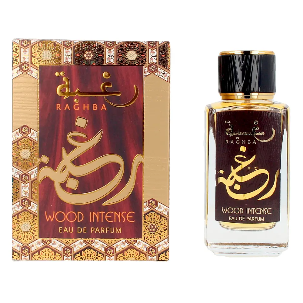 Frasco e embalagem do perfume Ragha Wood Intense Eau de Parfum