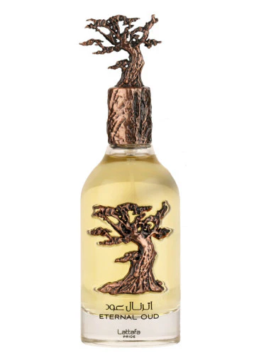 Frasco de perfume Eternal Oud com tampa em forma de árvore