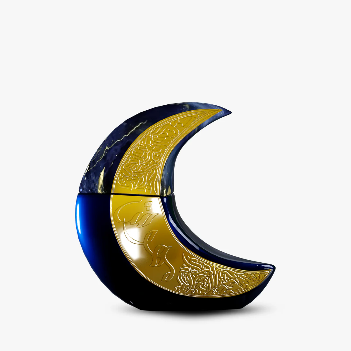 Frasco em lua crescente com azul metálico e dourado