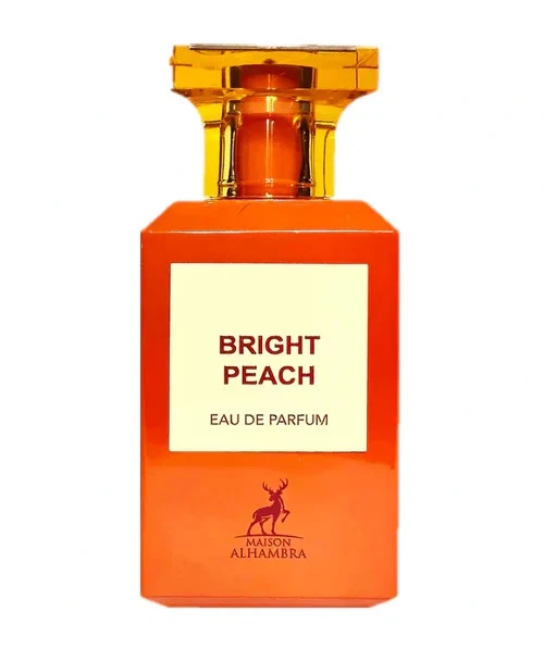 Frasco de perfume laranja Bright Peach da Maison Alhambra