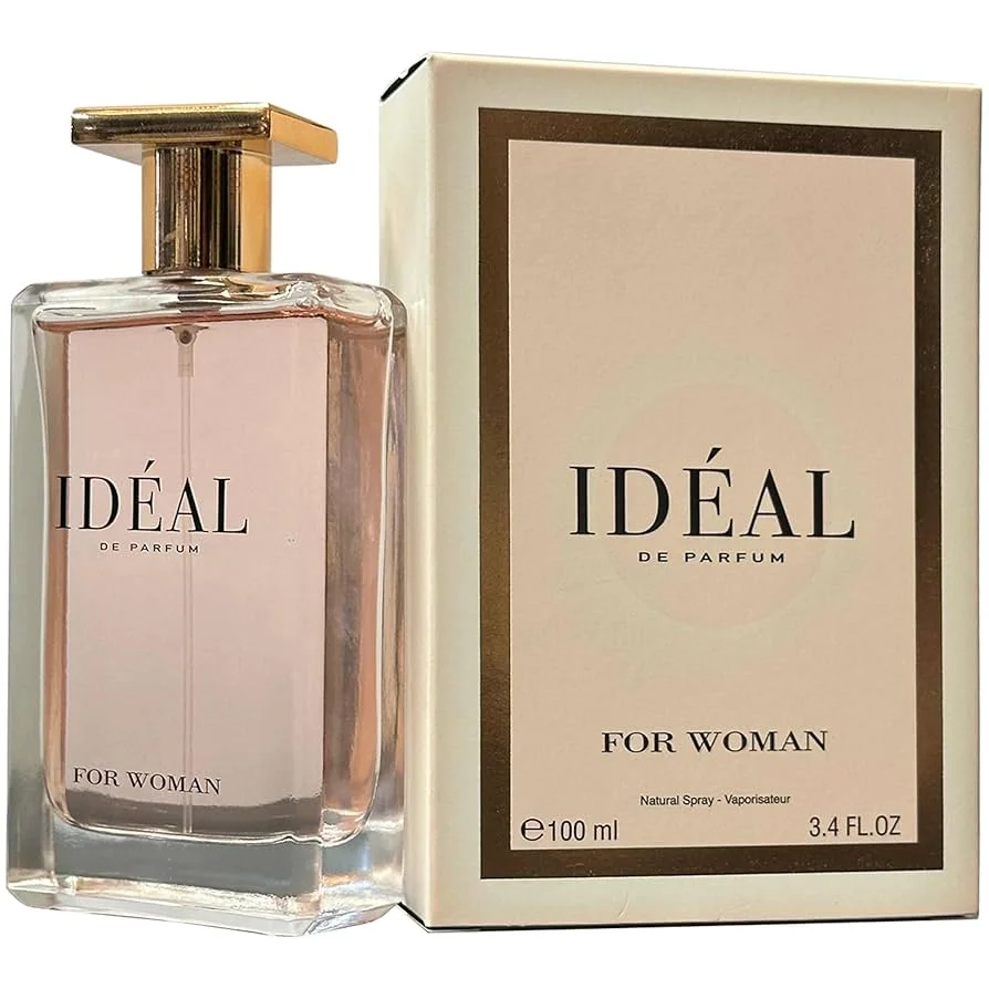 Frasco de perfume IDÉAL FOR WOMAN com caixa ao lado