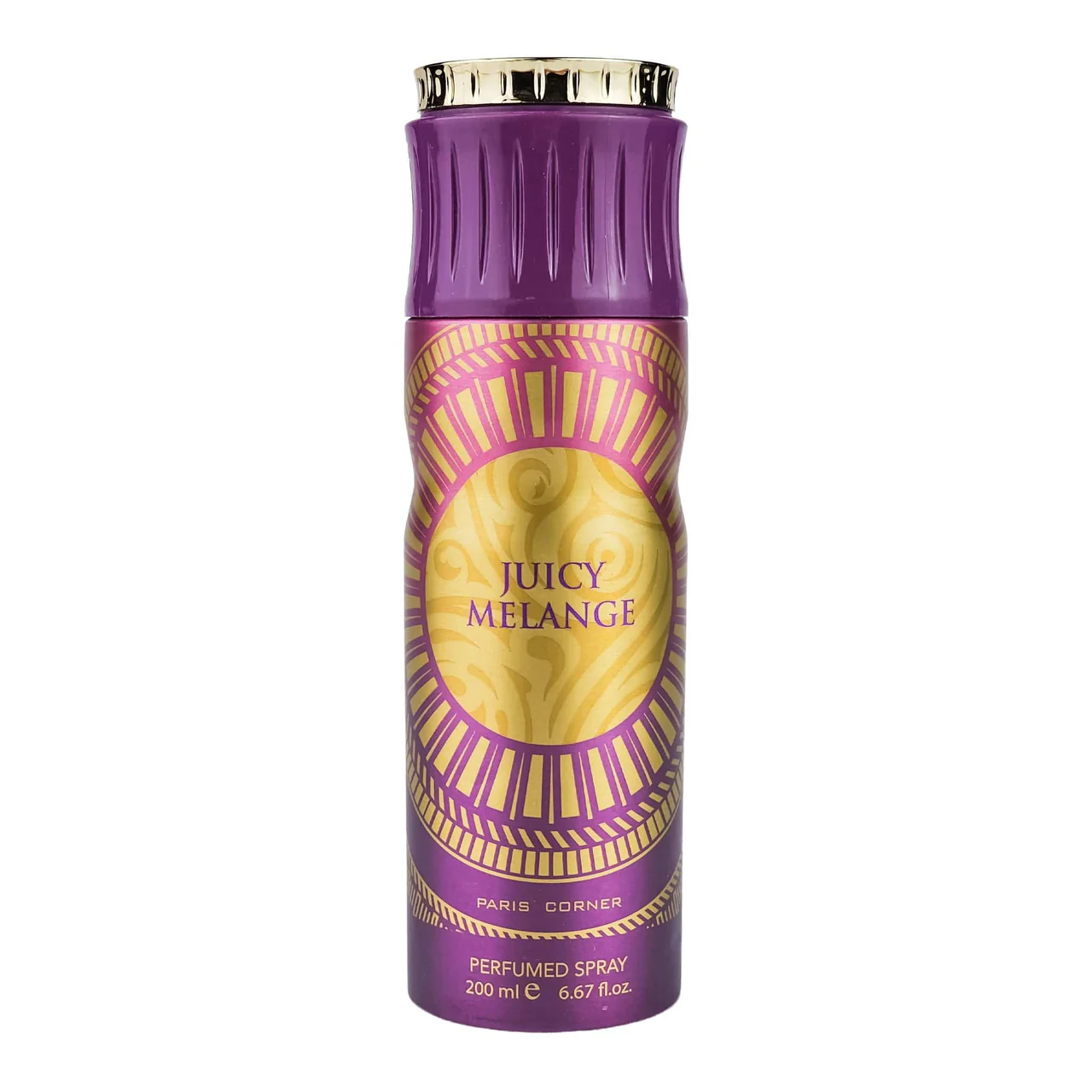 Frasco roxo e dourado de spray perfumado Juicy Melange