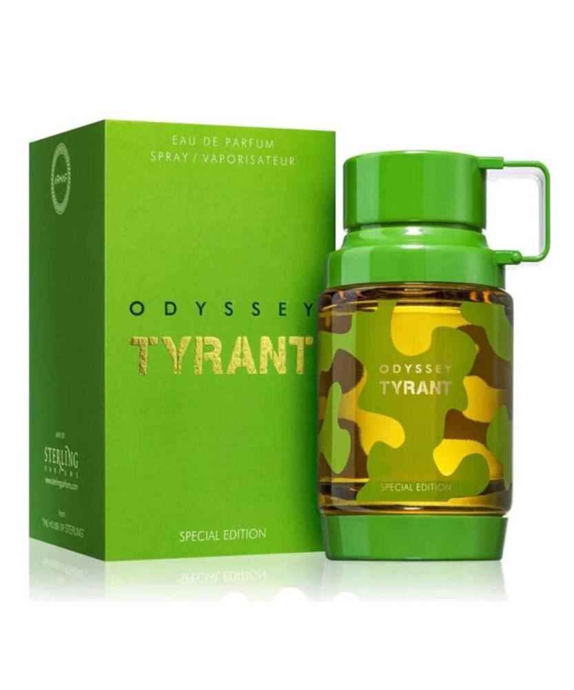 Frasco e caixa de perfume ODYSSEY TYRANT verde camuflado