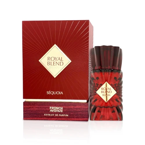 Frasco e embalagem do perfume Royal Blend Séquoia, vermelho e preto