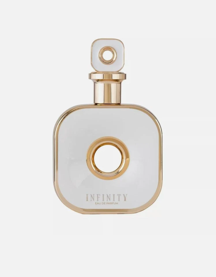 Frasco de perfume Infinity de vidro transparente com detalhes dourados