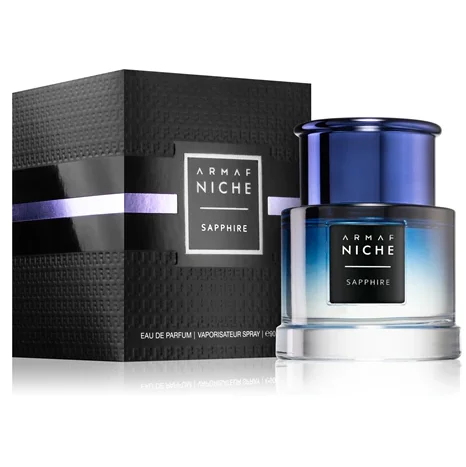 Frasco de perfume Armaf Niche Sapphire azul com caixa preta