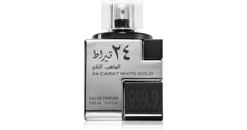 Frasco de perfume 24 CARAT WHITE GOLD prateado e preto