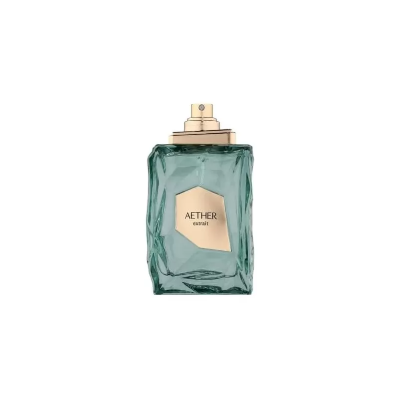 Frasco de perfume AETHER CÍTRIC em vidro verde texturizado com rótulo e spray dourados