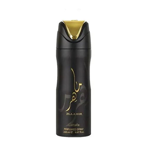Frasco de spray perfumado preto e dourado com tampa dourada