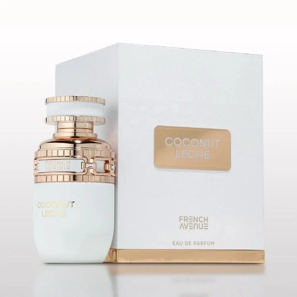 Frasco de perfume branco e dourado com caixa branca e dourada