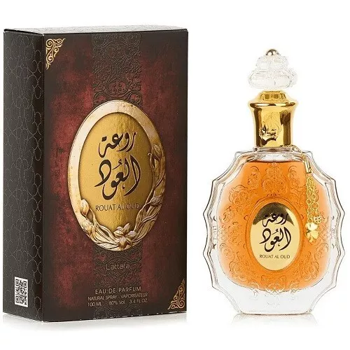 Frasco de perfume Rouat Al Oud com caixa decorativa
