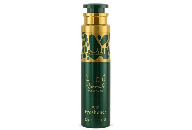 Frasco aerossol para ambientador Qimmah for Women verde e dourado