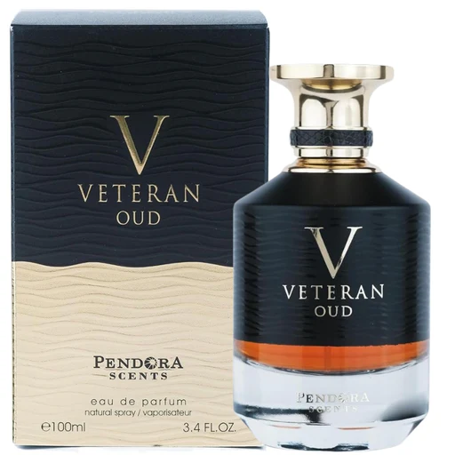 Frasco e caixa de perfume Veteran Oud da Pendora Scents