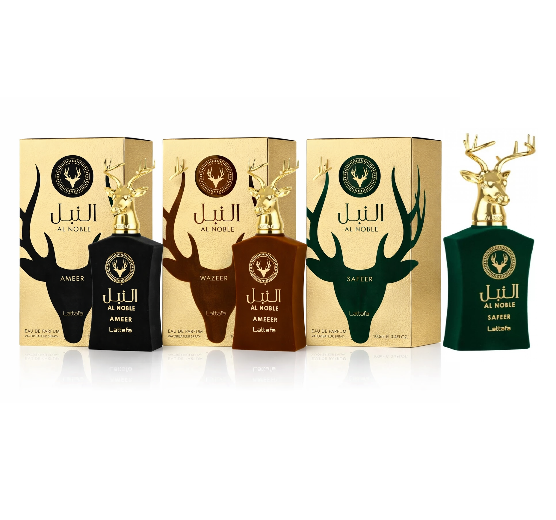 Frascos de perfume AL NOBLE Lattafa com tampas decorativas douradas em forma de cabeça de cervo