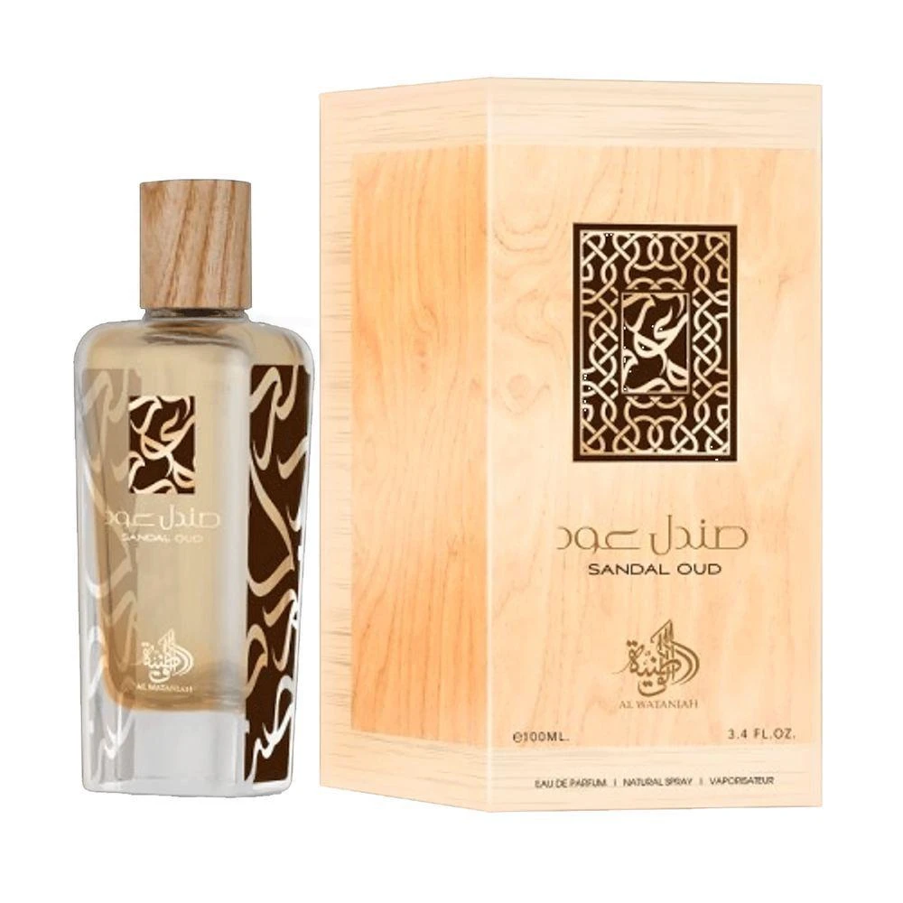 Frasco de perfume e caixa de madeira clara Sandal Oud
