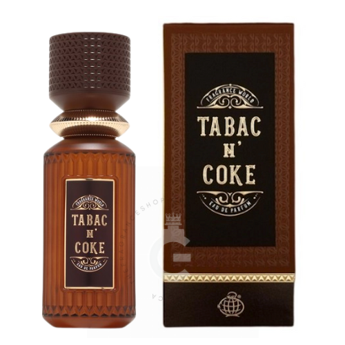 Frasco e caixa de perfume Tabac N Coke castanhos com rótulo preto