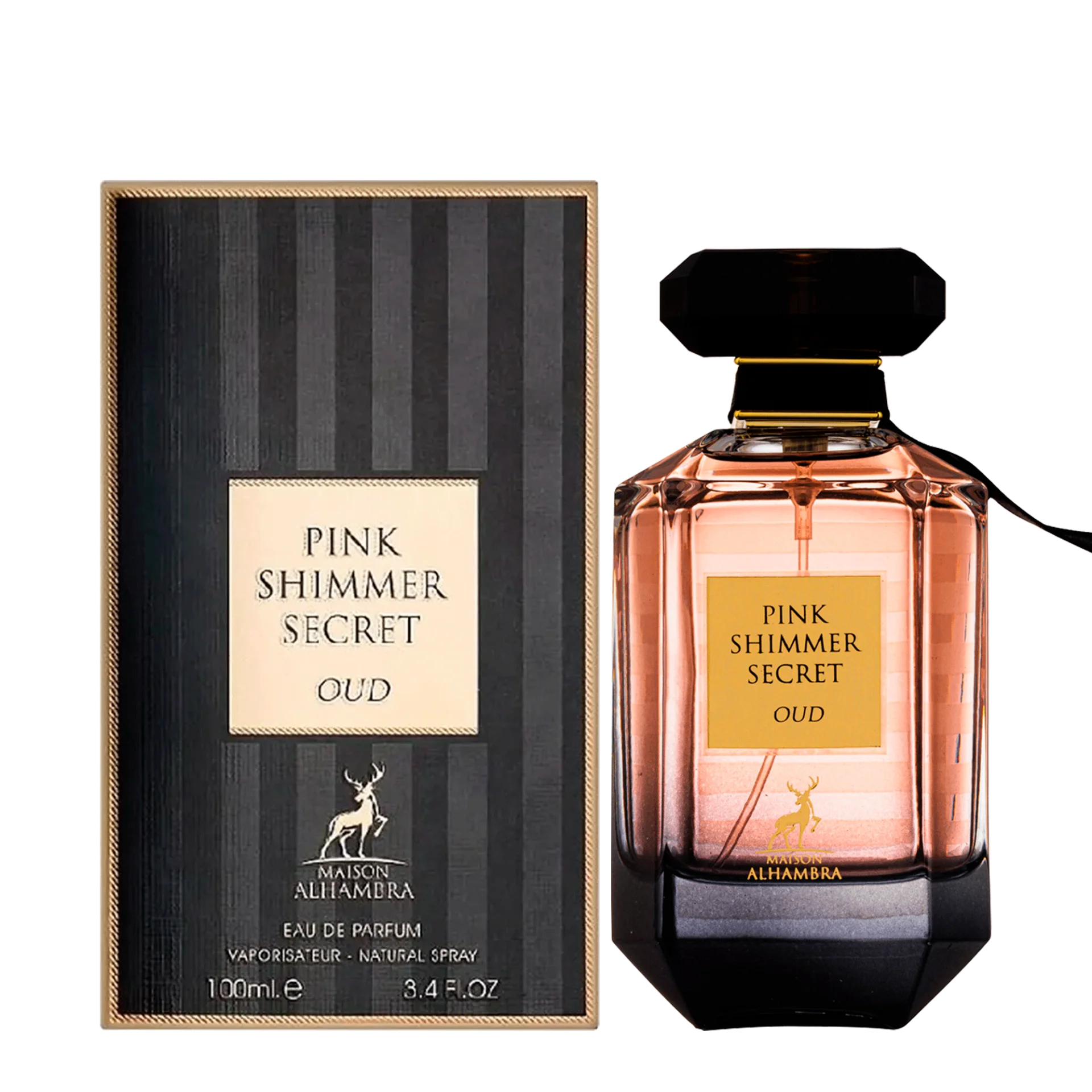 Frasco e embalagem de perfume Pink Shimmer Secret Oud