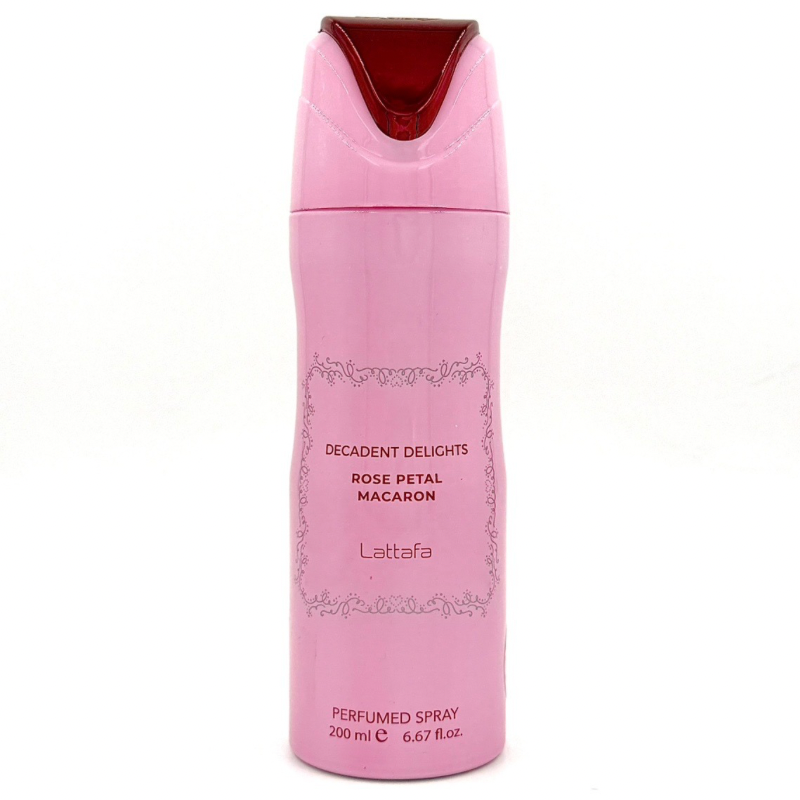 Frasco rosa de spray perfumado Lattafa Rose Petal Macaron 200 ml