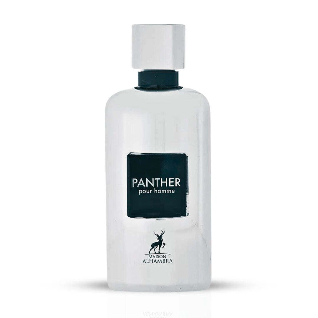 Frasco branco de perfume Panther pour homme da Maison Alhambra