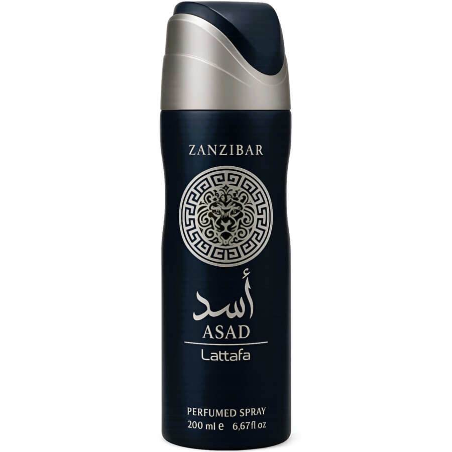 Frasco spray perfumado Lattafa Asad 200 ml preto e cinza