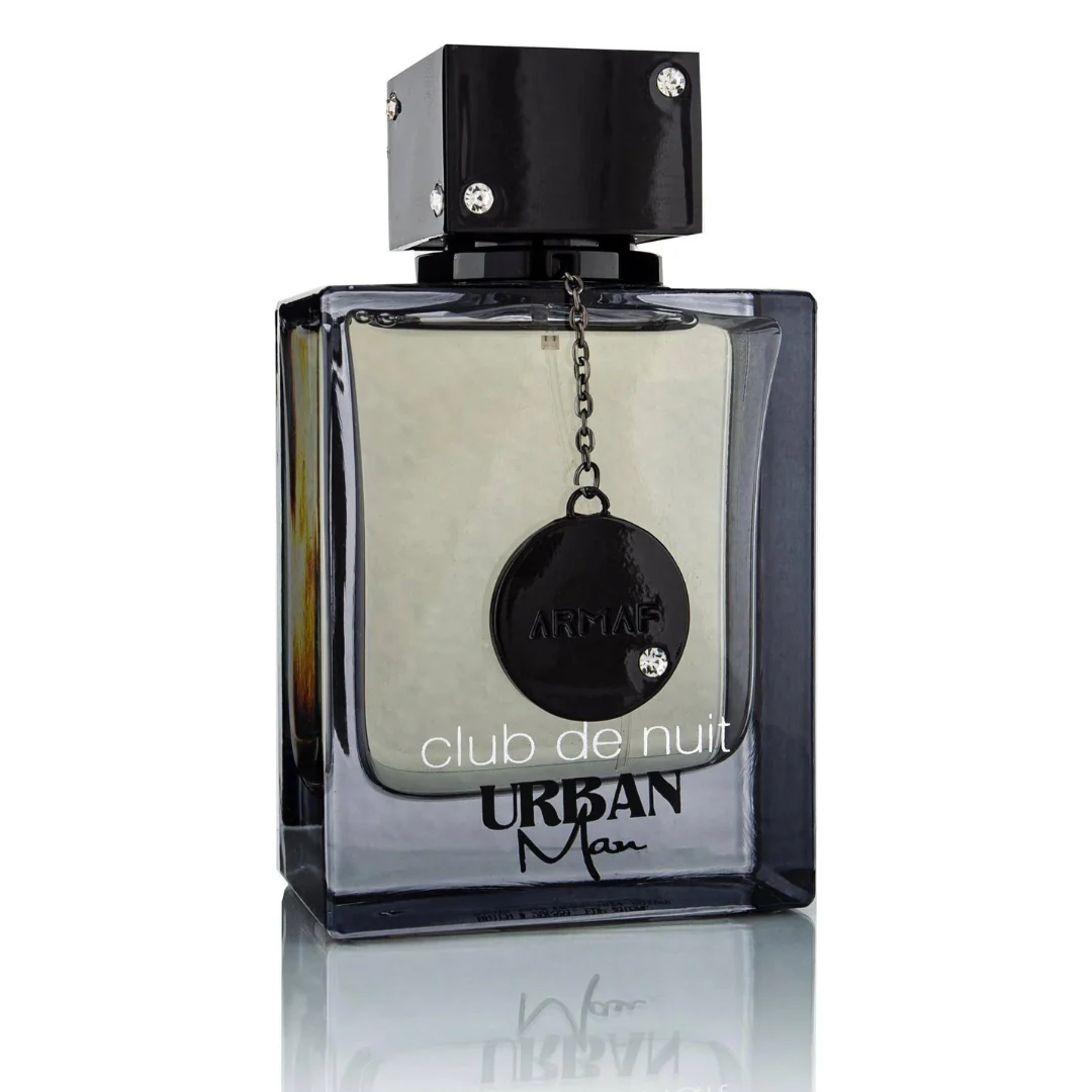 Frasco de perfume masculino club de nuit URBAN Man com vidro transparente fumado e detalhes pretos