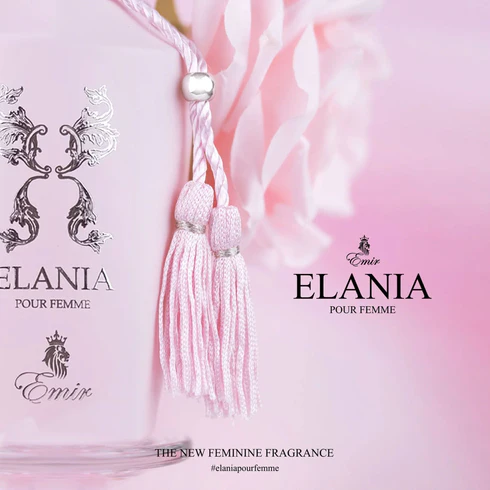 Frasco rosa claro de perfume ELANIA POUR FEMME com cordão e tassel