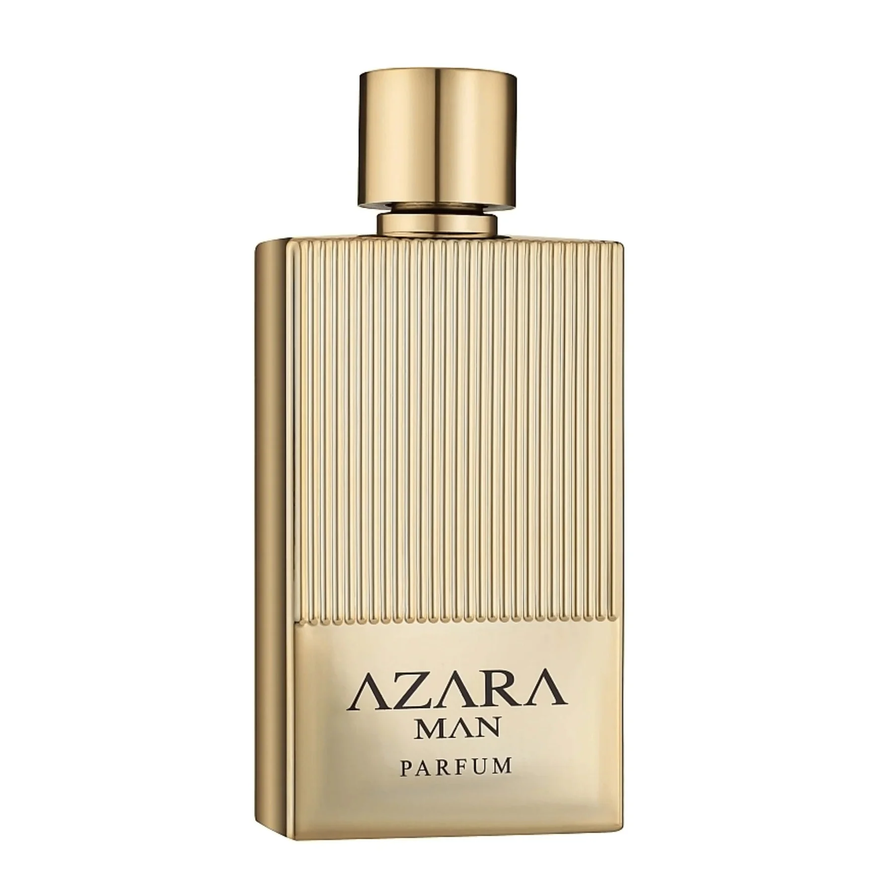 Frasco dourado de perfume AZARA MAN PARFUM