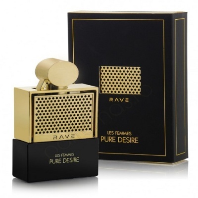 Frasco e caixa de perfume RAVE LES FEMMES PURE DESIRE preto e dourado
