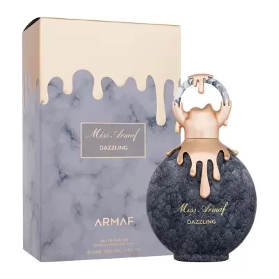 Perfume Miss Armaf Dazzling com embalagem cinzenta mármore e detalhes dourados