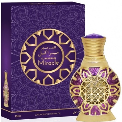 Frasco e caixa de perfume Al Haramain Miracle