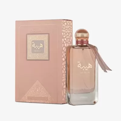 Frasco e caixa de perfume Heibah rosa e dourado