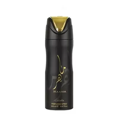 Frasco de spray perfumado preto e dourado com tampa dourada