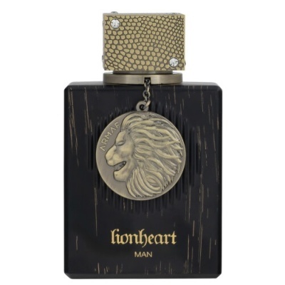 frasco de perfume preto com medalhão de leão dourado