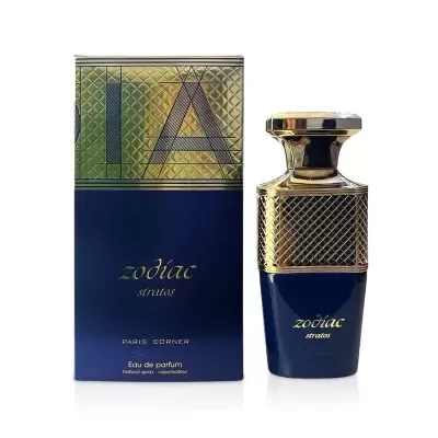 Frasco e caixa de perfume Zodiac Stratos azul e dourado