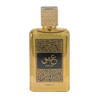 frasco dourado de perfume com etiqueta preta e detalhes dourados