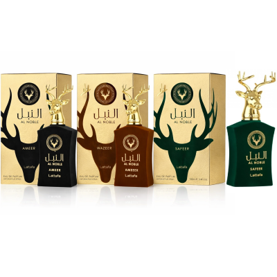 Frascos de perfume AL NOBLE Lattafa com tampas decorativas douradas em forma de cabeça de cervo