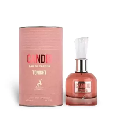 Frasco de perfume CANDID TONIGHT com embalagem cilíndrica rosa