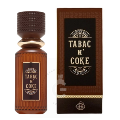 Frasco e caixa de perfume Tabac N Coke castanhos com rótulo preto