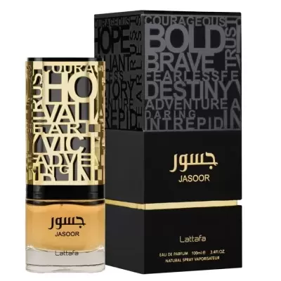 Frasco e embalagem de perfume Jasoor Lattafa