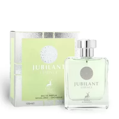 Frasco de perfume Jubilant Essence 100ml com caixa verde-claro e prata