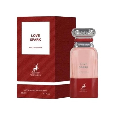 Frasco de perfume Love Spark à frente de caixa vermelha