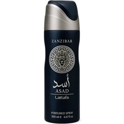 Frasco spray perfumado Lattafa Asad 200 ml preto e cinza