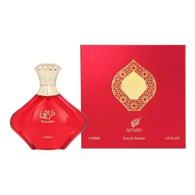 Frasco de perfume Afnan Taratish vermelho com caixa correspondente
