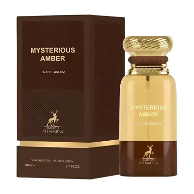 Frasco e caixa do perfume Mysterious Amber da Maison Alhambra