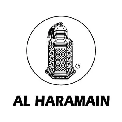 Logótipo preto e branco com lanterna e texto AL HARAMAIN