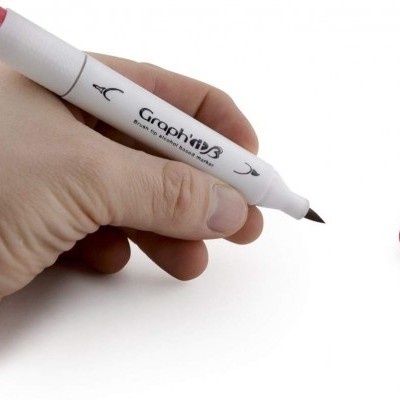 Caneta de desenho branca com tampa vermelha e texto 'Graph'09 Sketchmarker'